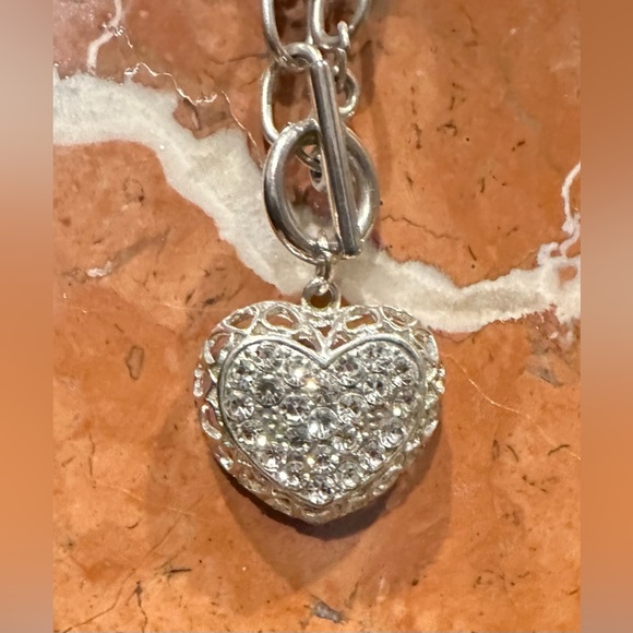 Price Drop💗⬇️50 % DROP Filigree Heart Rhinestones/w Rich 16-19",Silver Overlay - Picture 2 of 8